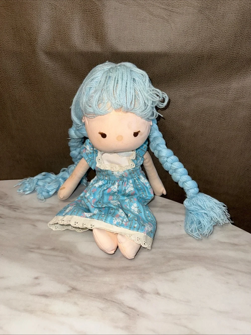 1979 Russ Berrie Stuffed Plush Soft Cloth Doll Priscilla Blue Yarn Hair